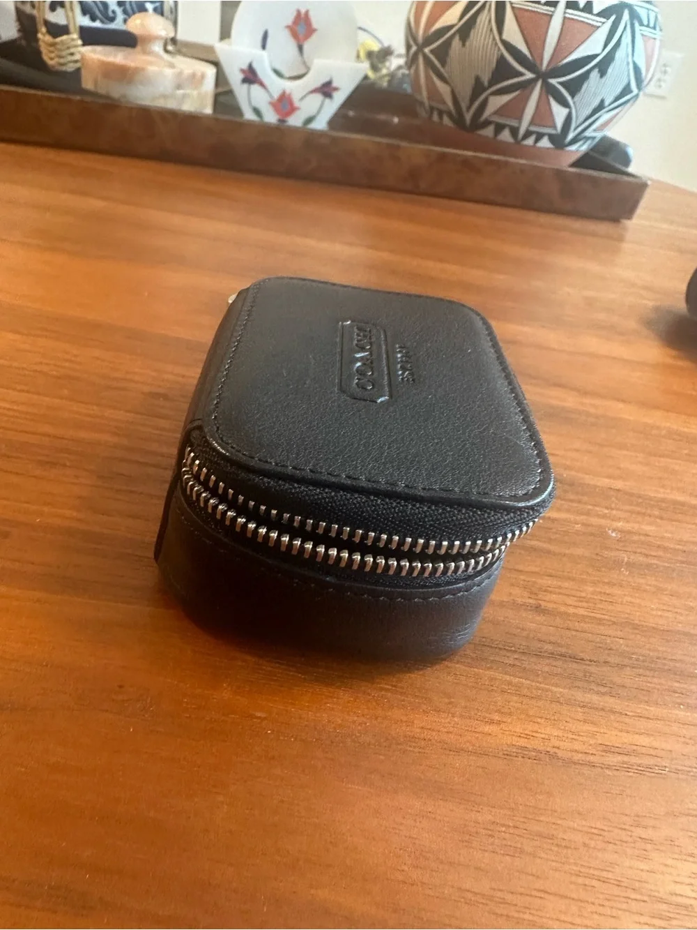 Coach Black Leather Pill Box or Jewelry Box